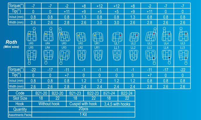 Размер брекетов b21-24-b22-24