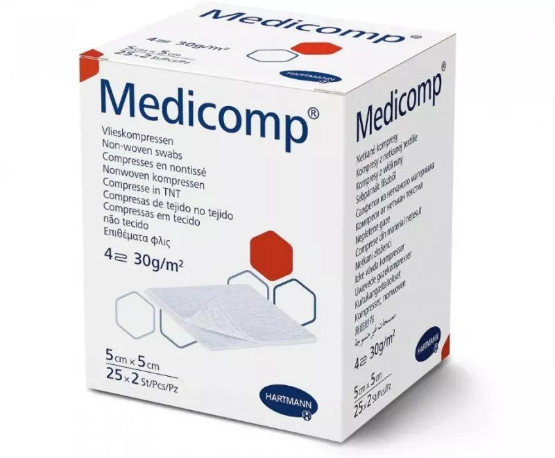 HARTMANN Серветки з нетканого матеріалу Medicomp (5 см x 5 см) 2 x 25 шт — Розгрузки та тейпи — photo 2