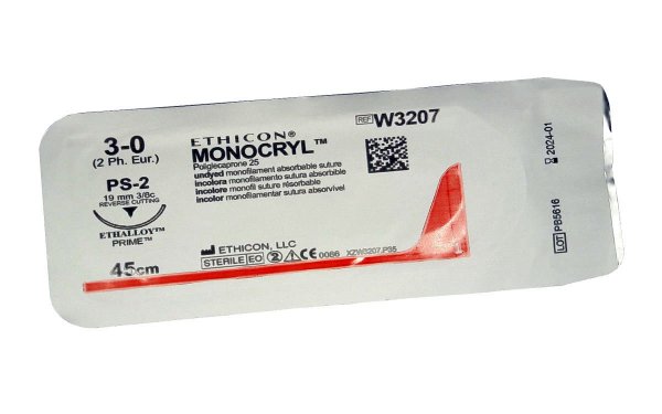 Шовный материал Monocryl (монофилам, не окрашен) 45 см, 3/0 - фотография. Купить с доставкой в интернет магазине DLX 