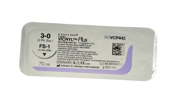 Шовний матеріал VICRYL PLUS (плетений, не забарвлений) 70 см, 3/0 - фото . Купити з доставкою в інтернет магазині Dlx.ua.