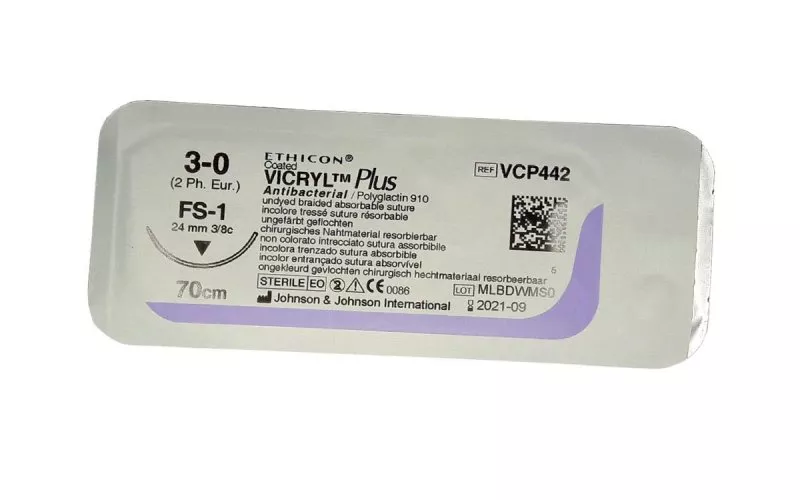 Johnson & Johnson Шовний матеріал VICRYL PLUS (плетений, не забарвлений) 70 см, 3/0 — Хірургічні матеріали — photo 2