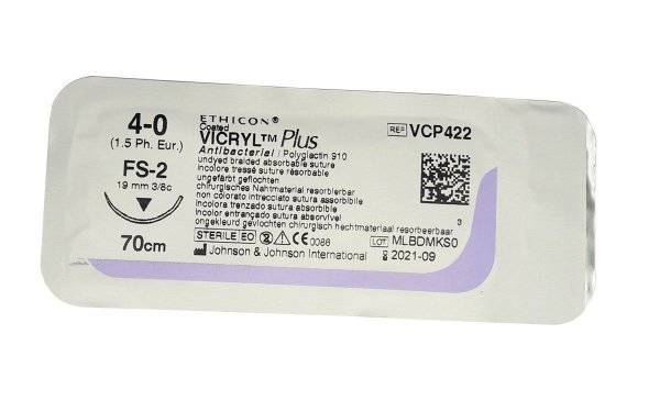 Шовний матеріал VICRYL PLUS (плетений, не забарвлений) 70 см, 4/0 - фотография . Купить с доставкой в интернет магазине Dlx.ua.